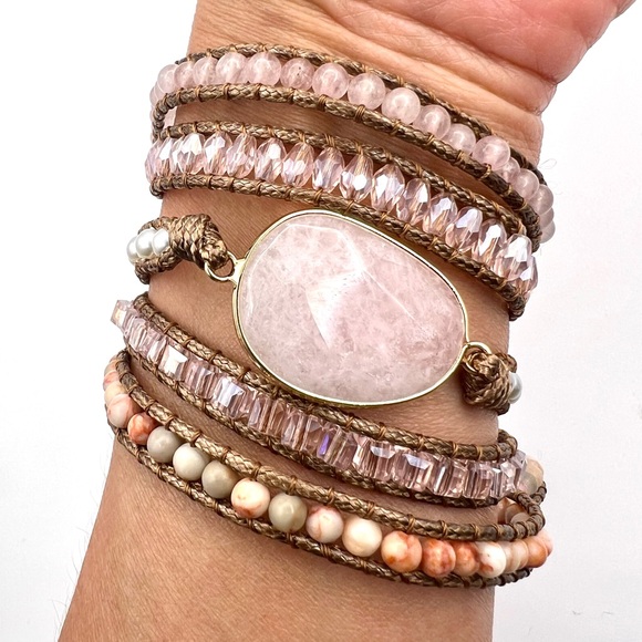 SELF LOVE Rose Quartz + Rhodonite Wrap Bracelet - Picture 1 of 5